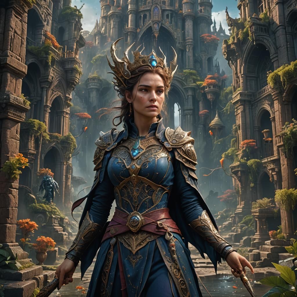 Woman Exposing Chest in Detailed Fantasy Art