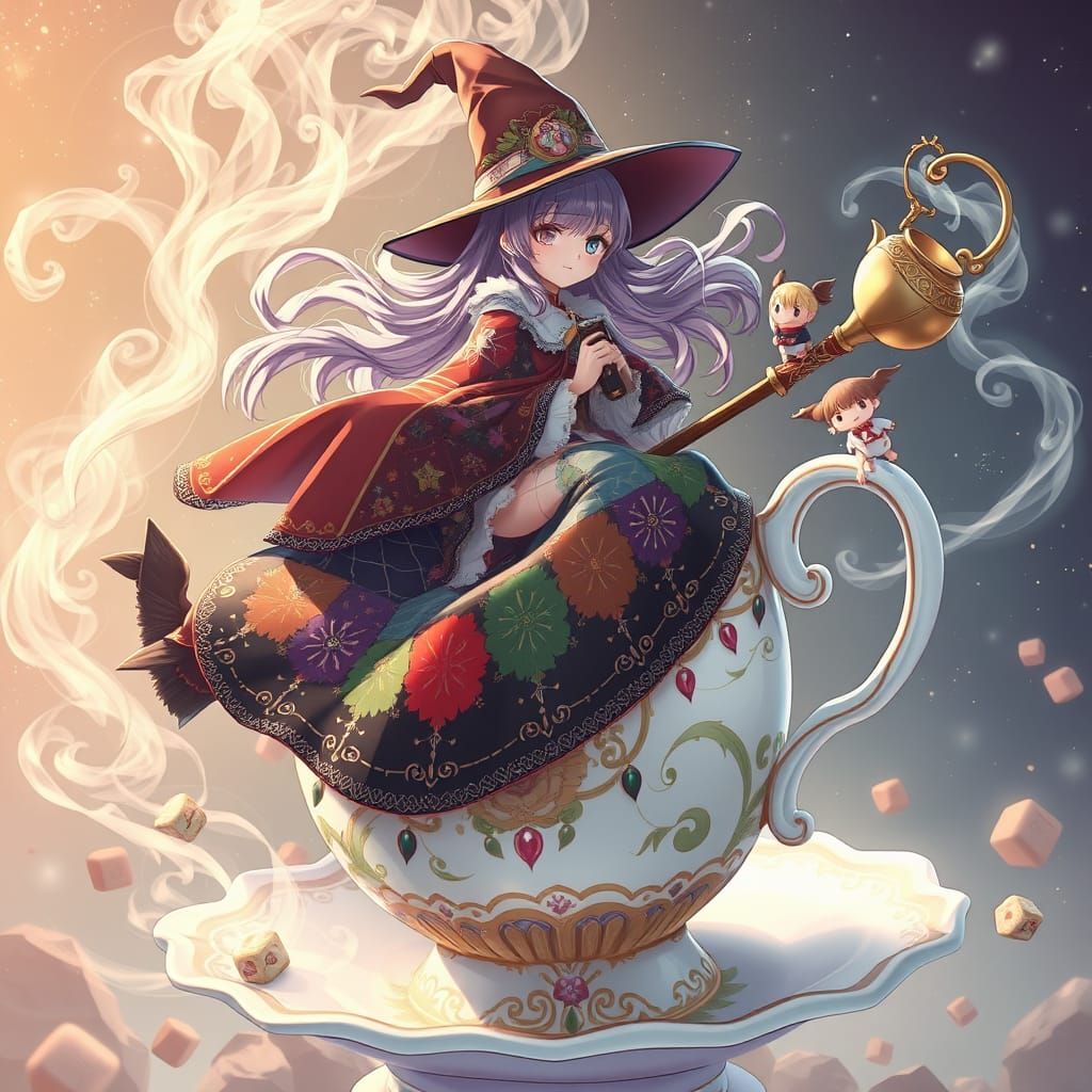 Mystical Tea Witch Rides Majestic Porcelain Steed