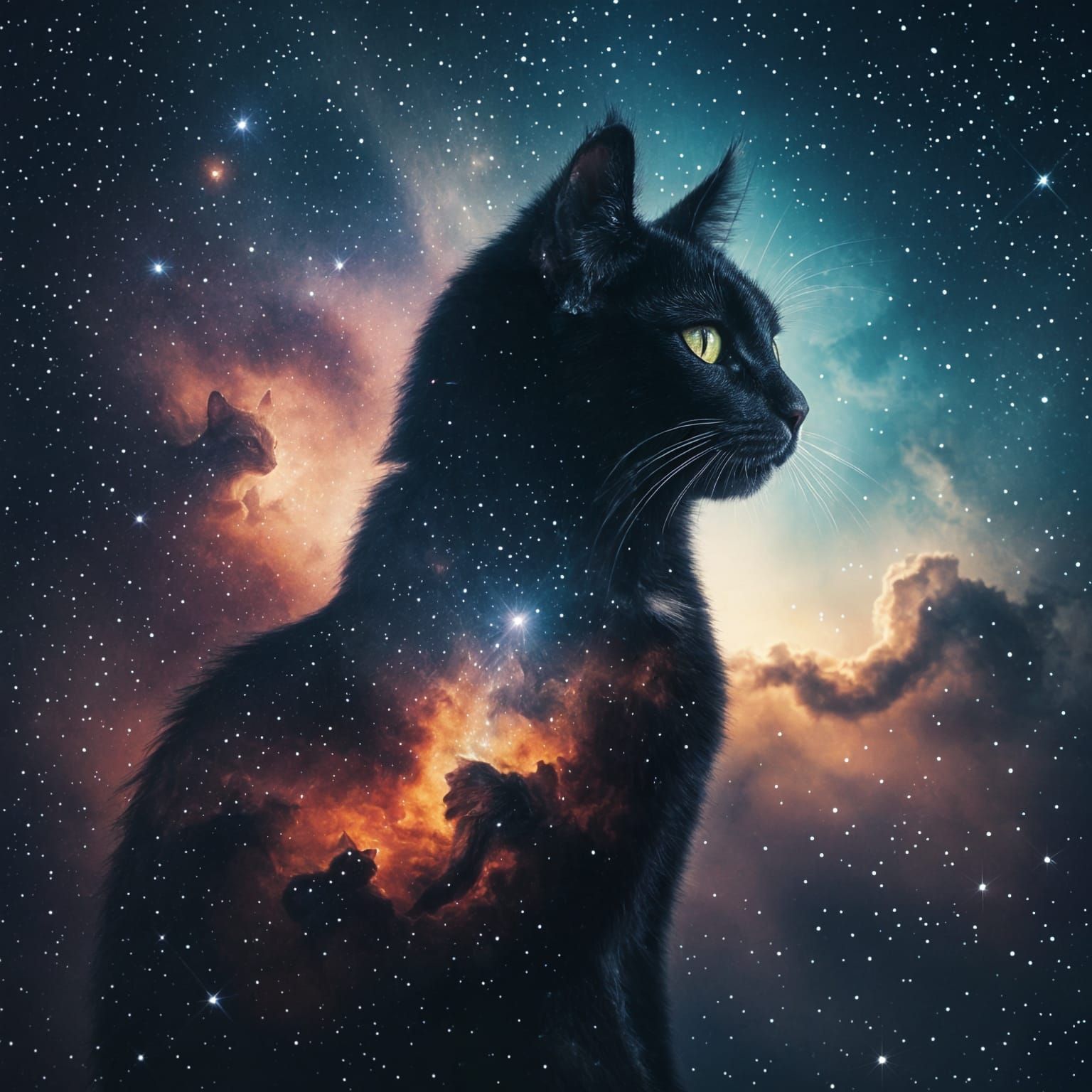 Celestial Feline: Black Cat in Deep Space