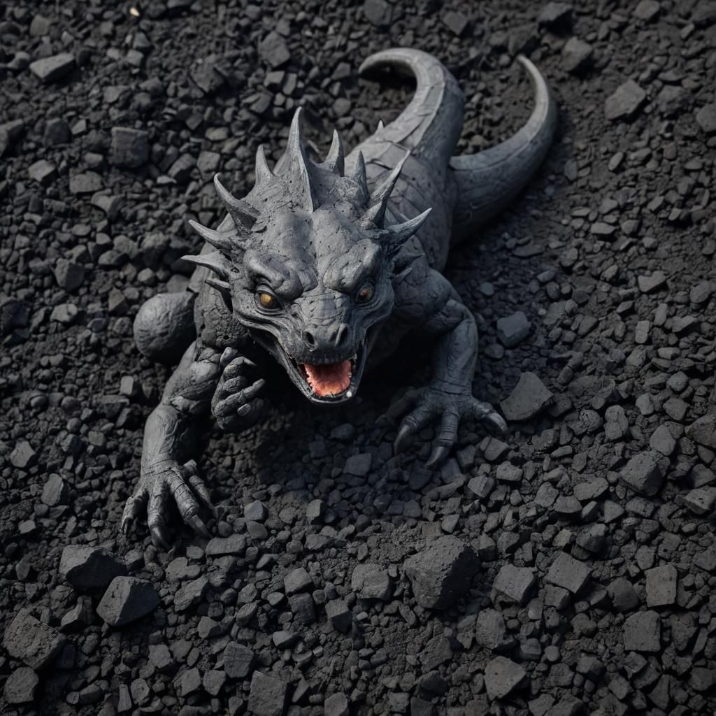 Dragon Consuming Coal in Dark Fantasy Style