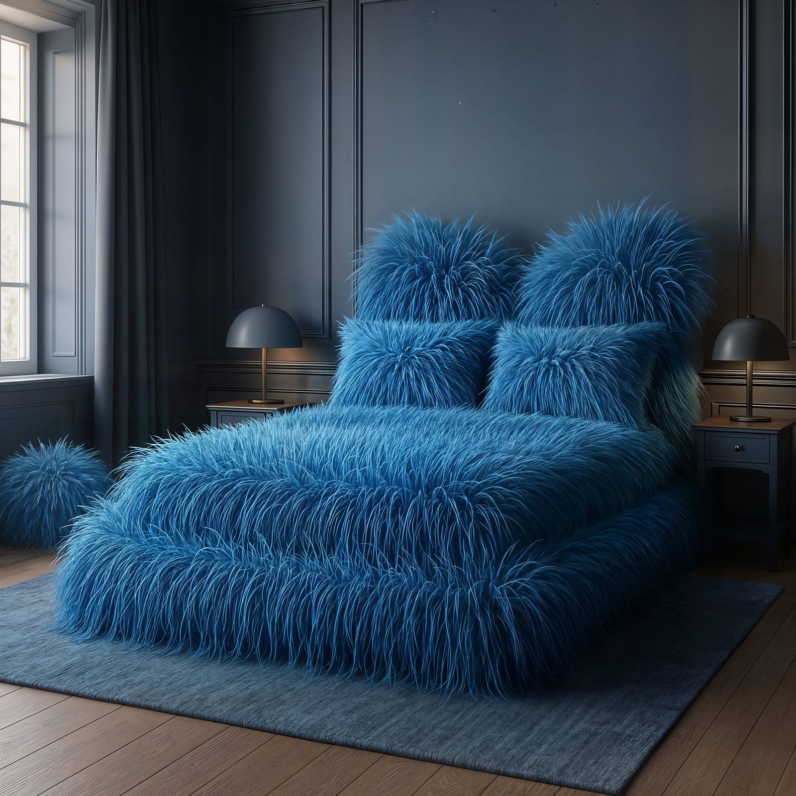 Fluffy Blue Bedroom with Extraordinary CGI Bed