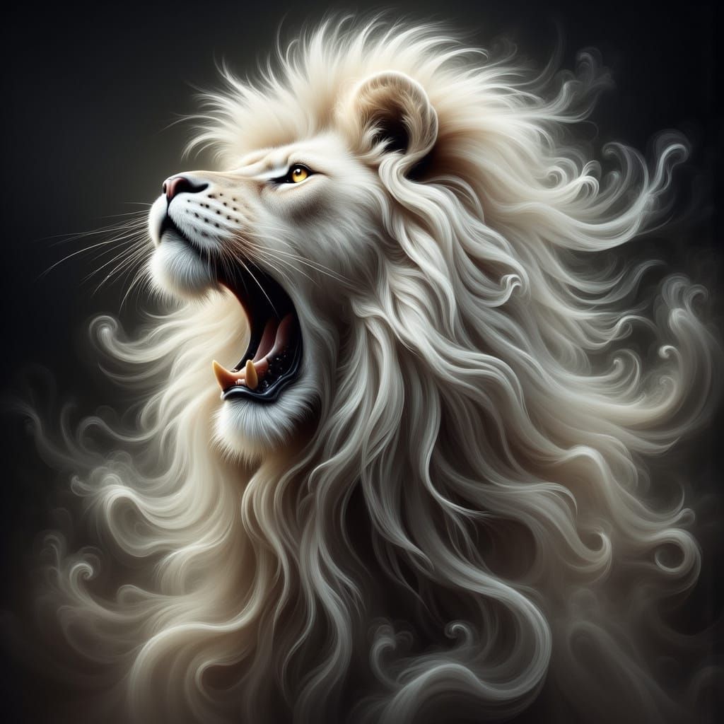 Hyper-Realistic Lion Portrait in Dreamlike Ethereal Style