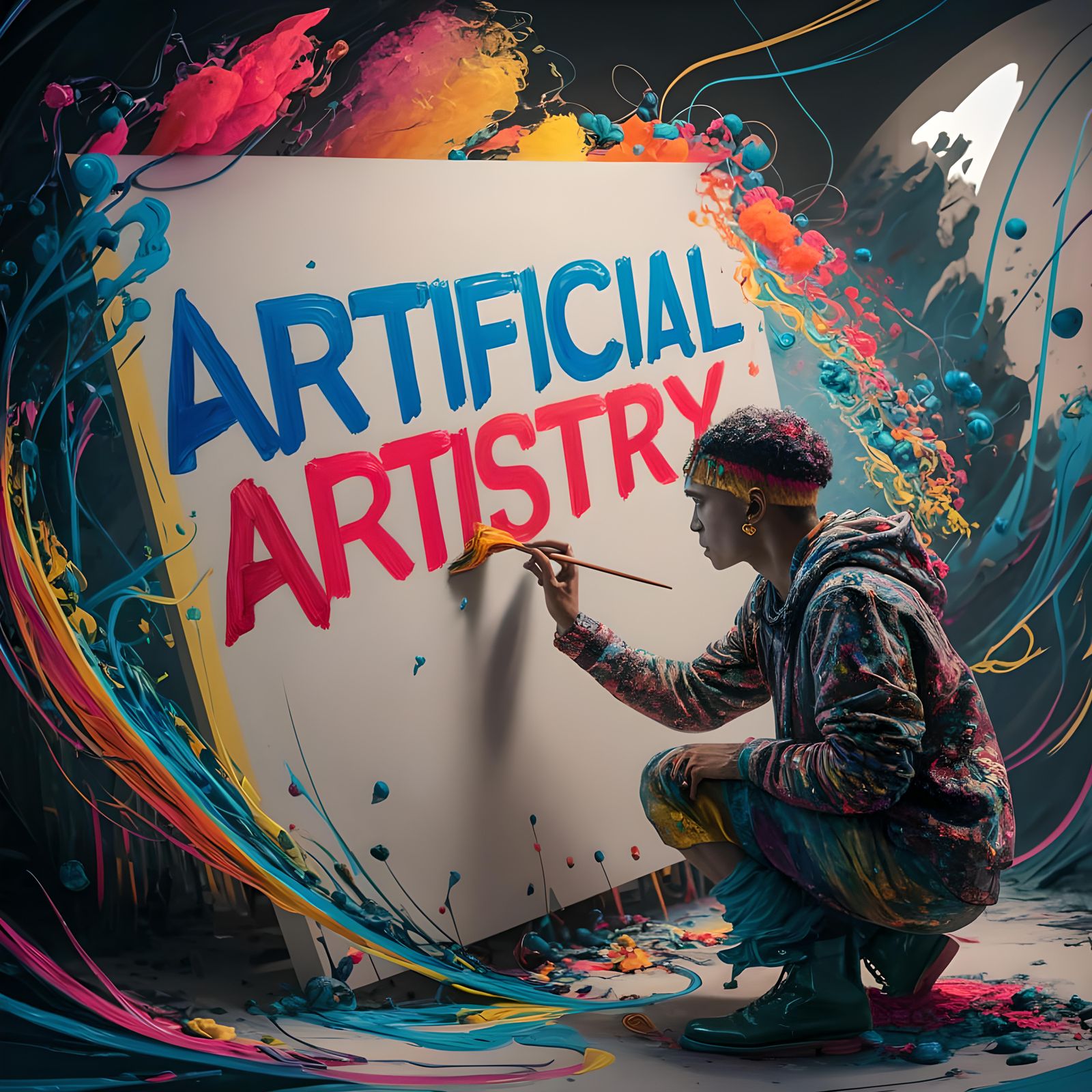 Painting of Person Creating Artificial Artistry on Canvas
