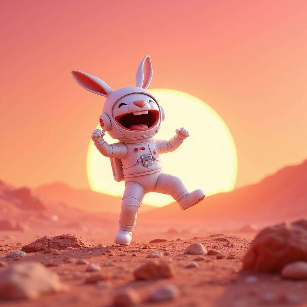 Bunny Astronaut's Triumphant Leap on Mars