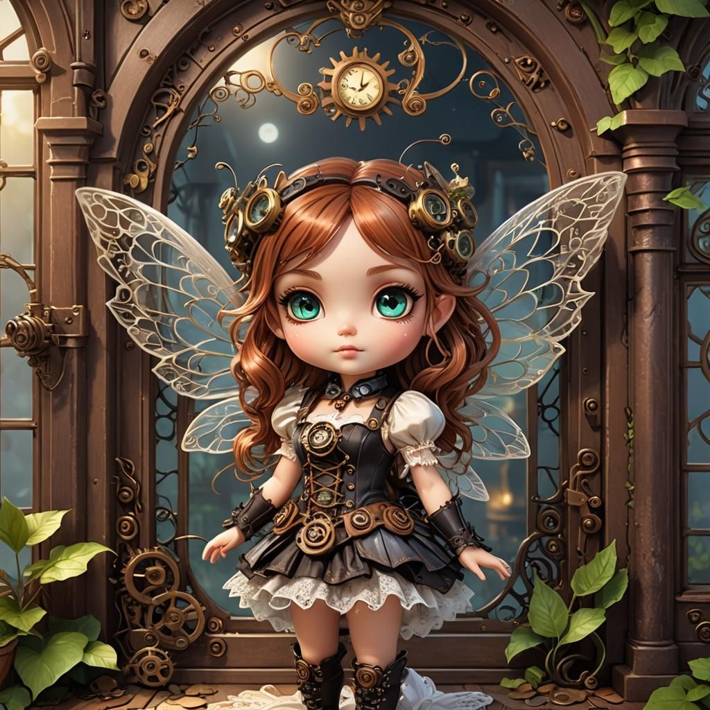 Mischievous Steampunk Fairy with Mechanical Wings