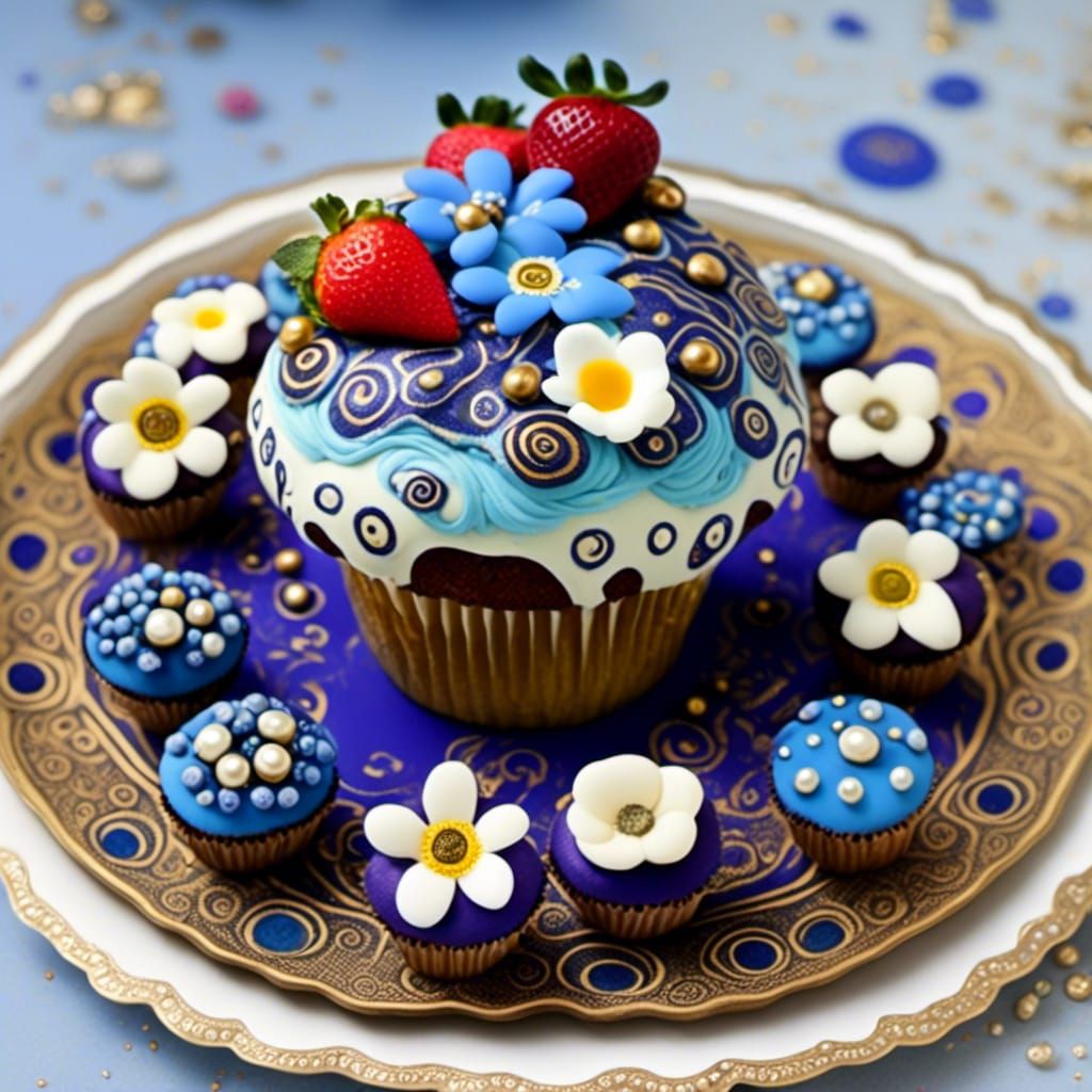 Strawberry Cupcake with Forget-Me-Not Flowers