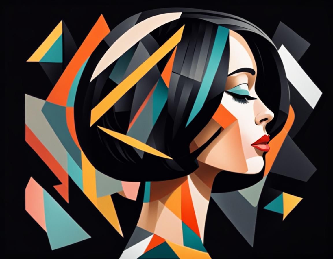 Abstract Cubist Drawing of Comb Over Bob