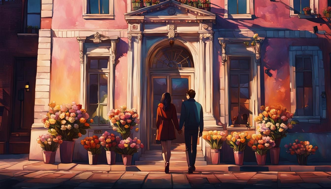 Romantic Encounter at Dusk: Hyper-Realistic Digital Art