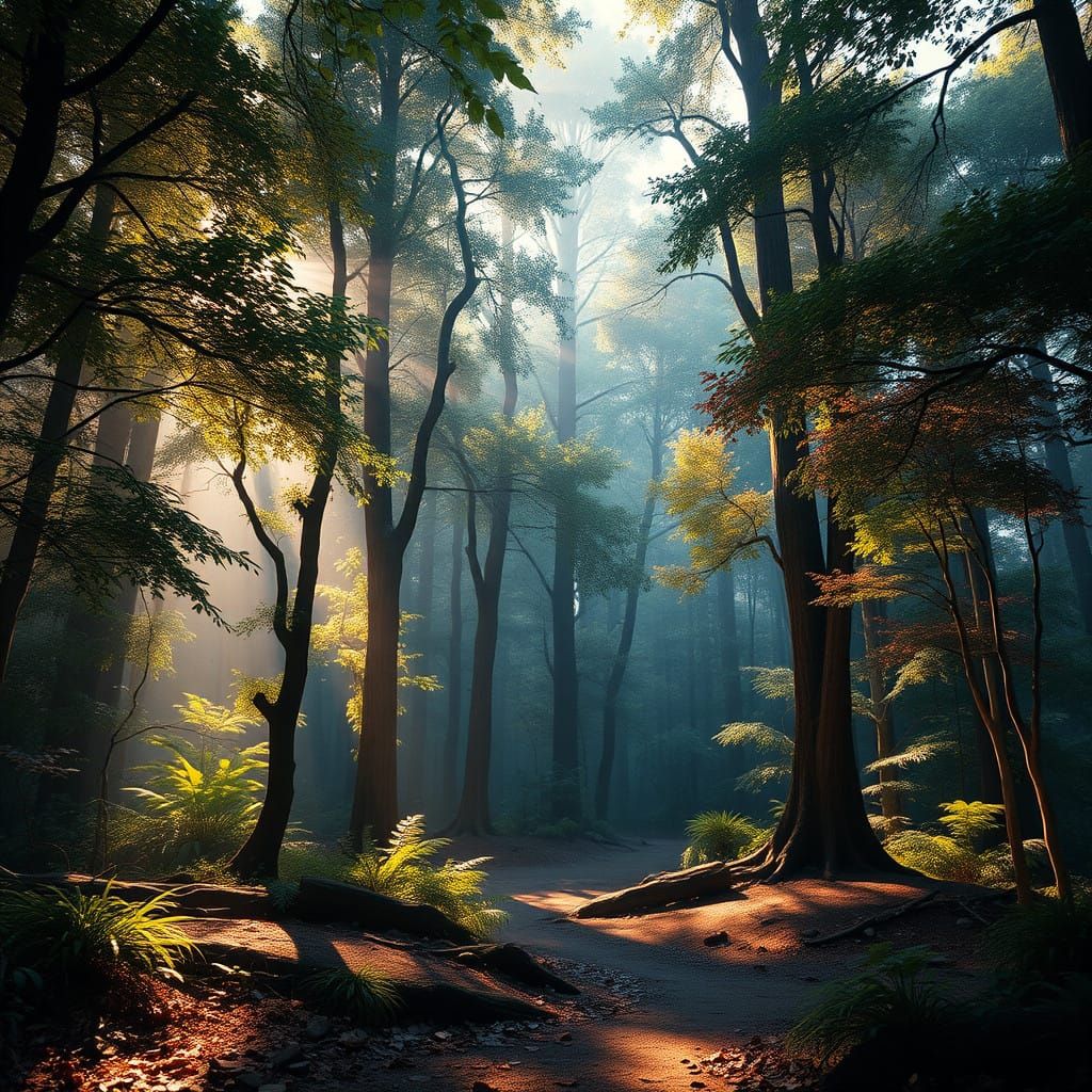 Serene Forest Scene in Vibrant Colors