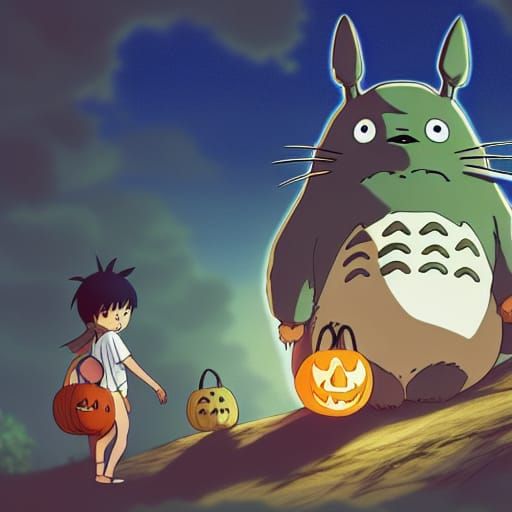 Totoro Trick-or-Treating in Anime Style