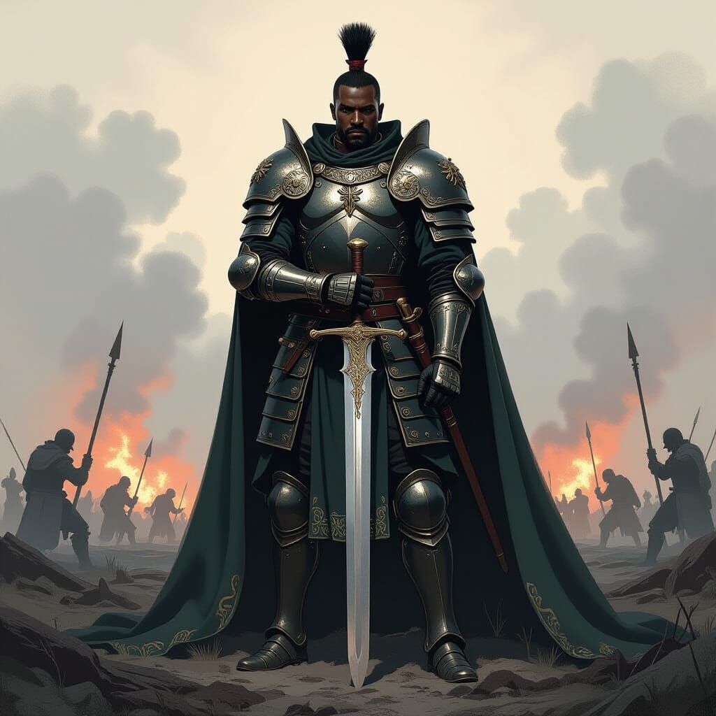 Regal Black General in War, Heroic Realism Style