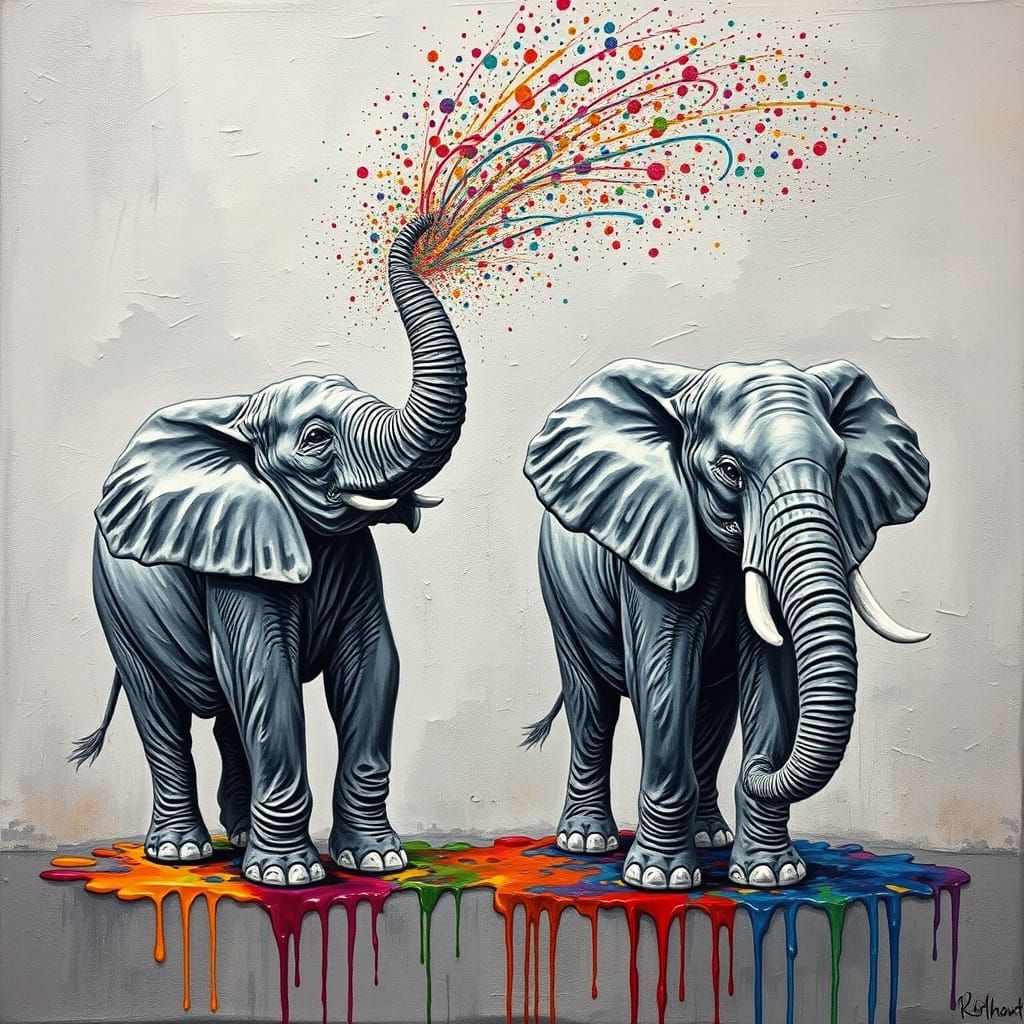 Impasto Elephants Unleash Vibrant Colorful Chaos