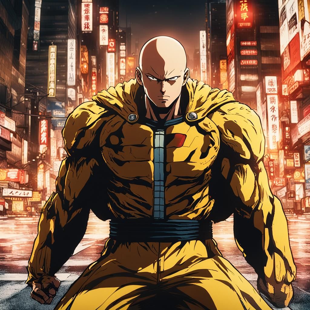 Saitama Cinematic Film Still in Anime Style