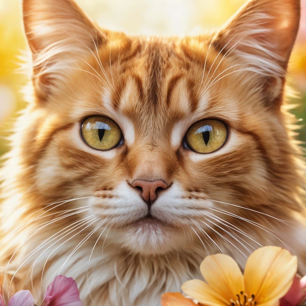 Feline Bloom: Whimsical Portrait of a Cat in Floral Form