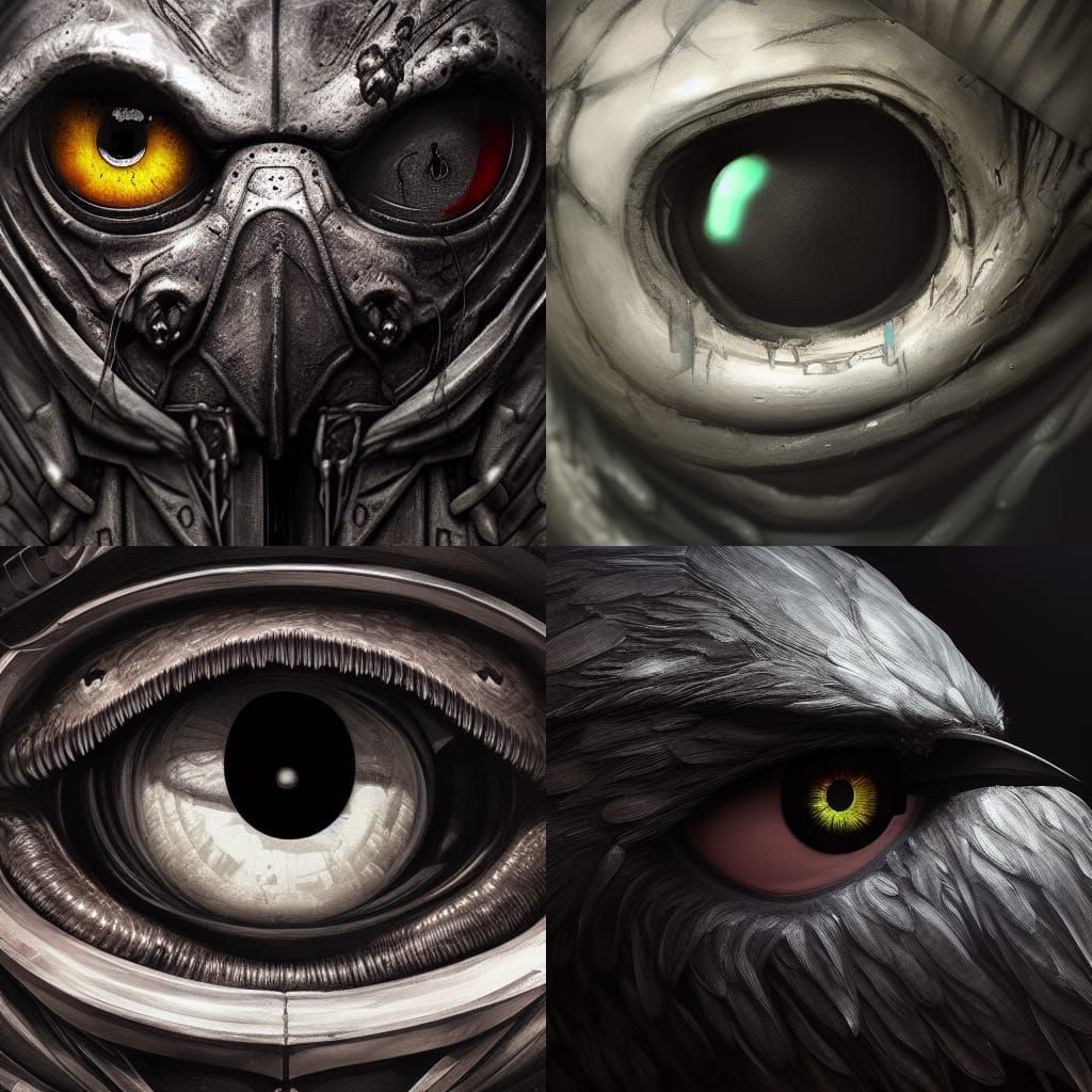 Hyperreal Crow's Eye Close-Up, Digital Illustration