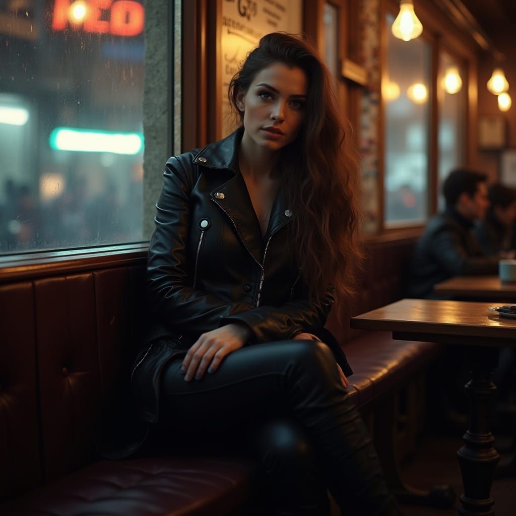 Realistic Photo of Eastern European Woman in Leather Coat