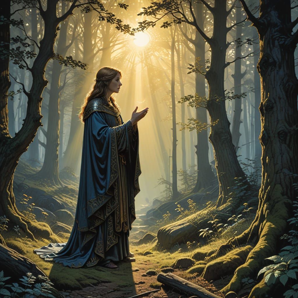 Illuminated Forest Clearing: A Fantasy Art Journey