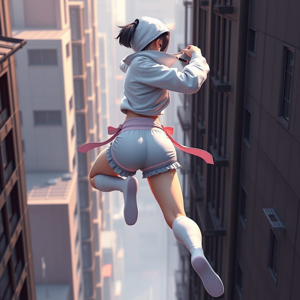 Anime Ninja Leaping Between Buildings in 3D