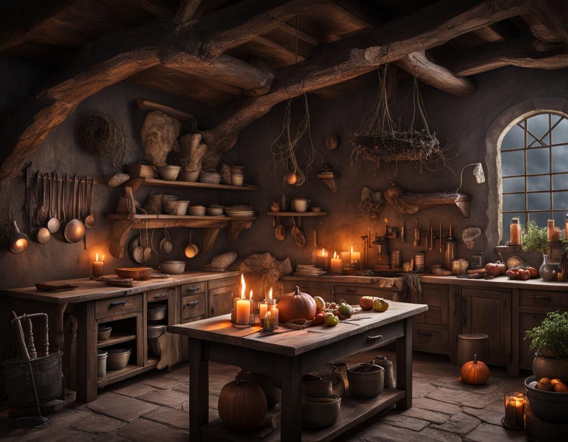 Realistic Witch's Kitchen with Ancient Flair