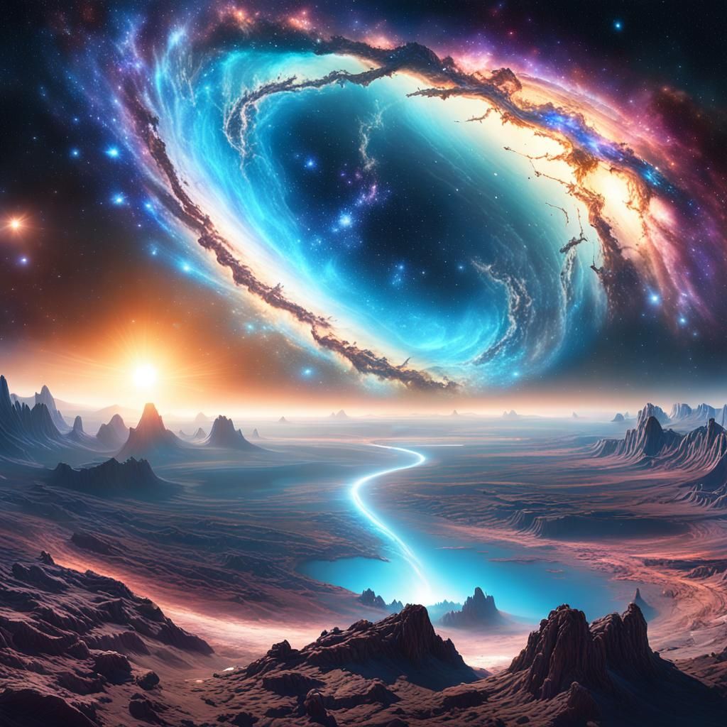 Colossal Galaxy Emitting White Energy in Sci-Fi Concept Art