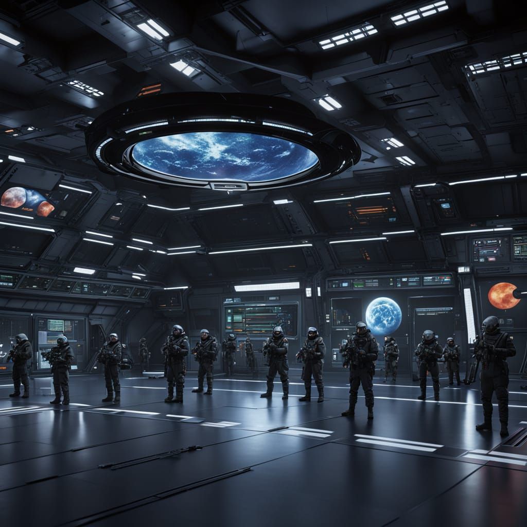 Muslim Space Marines Prepare for Battle in Space Hangar