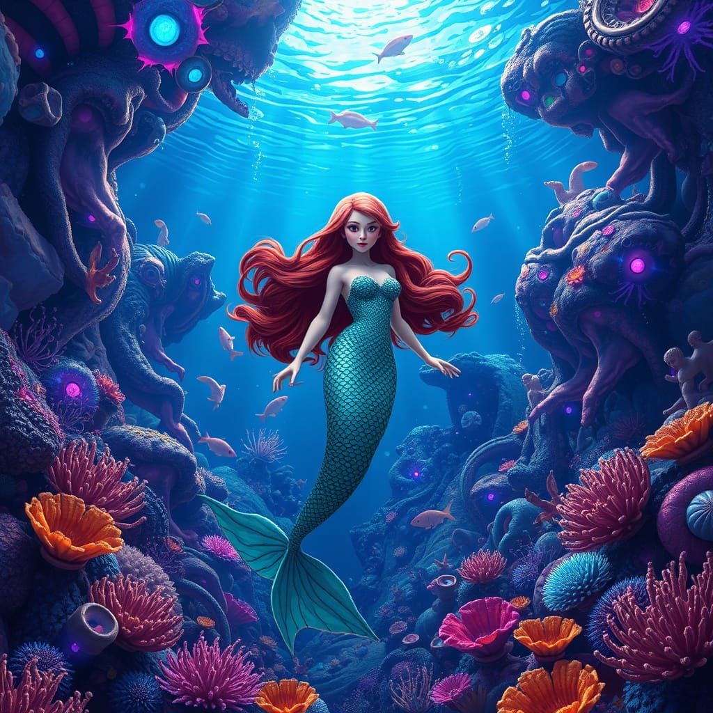 Majestic Little Mermaid in a Vibrant Underwater Realm
