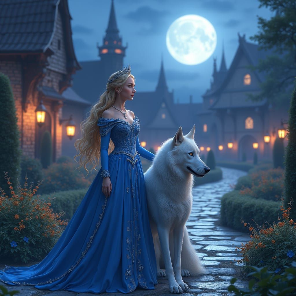 Ethereal Princess in Medieval Palace Garden at Twilight