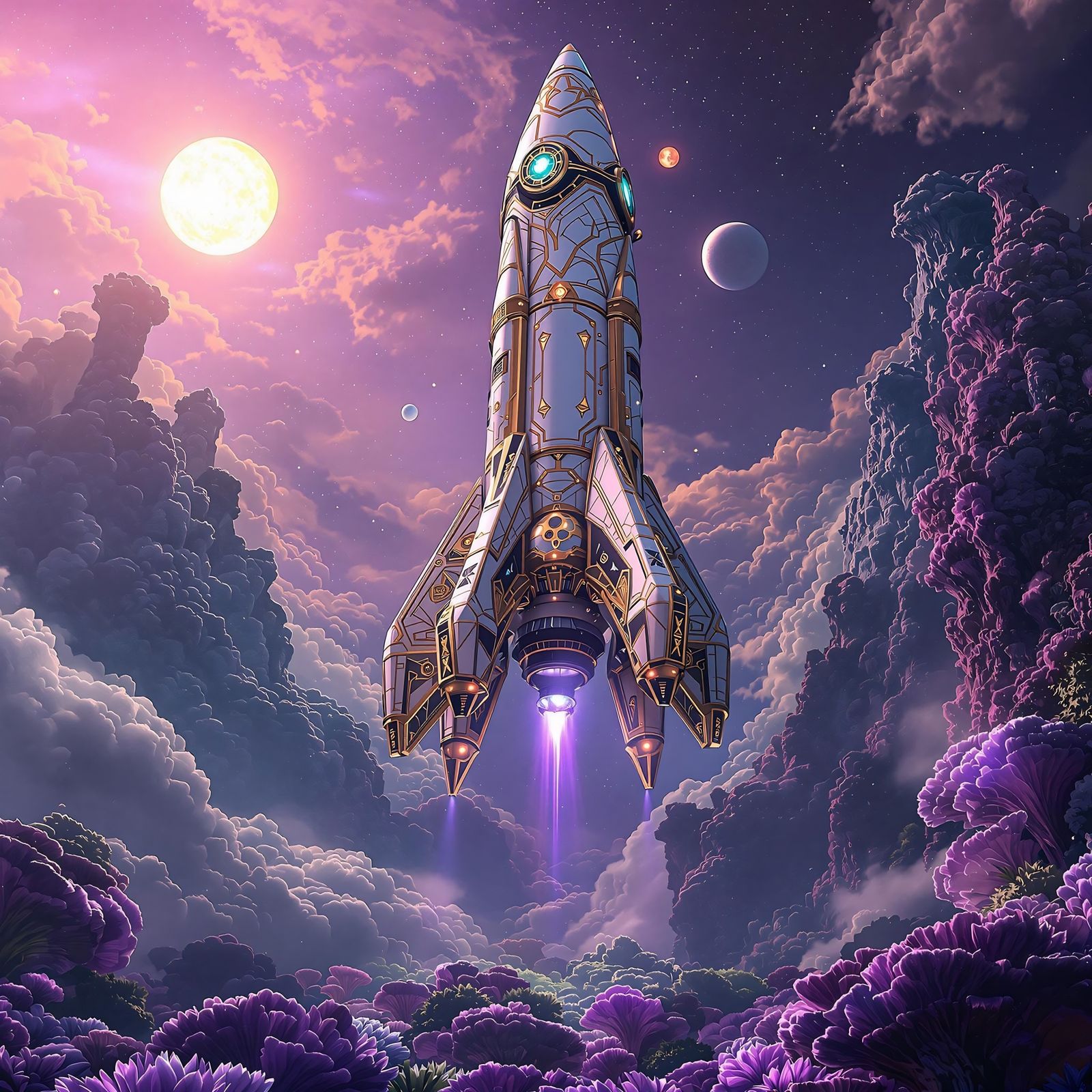 Photorealistic and ultra detailed picture of a rocket ship. ...