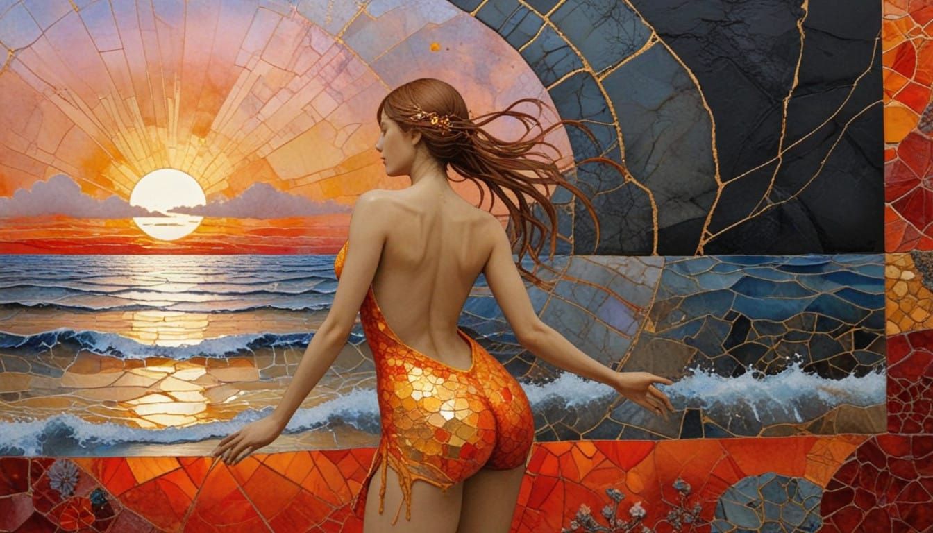 Surrealist Sunset Landscape in Thick Textured Impasto Style