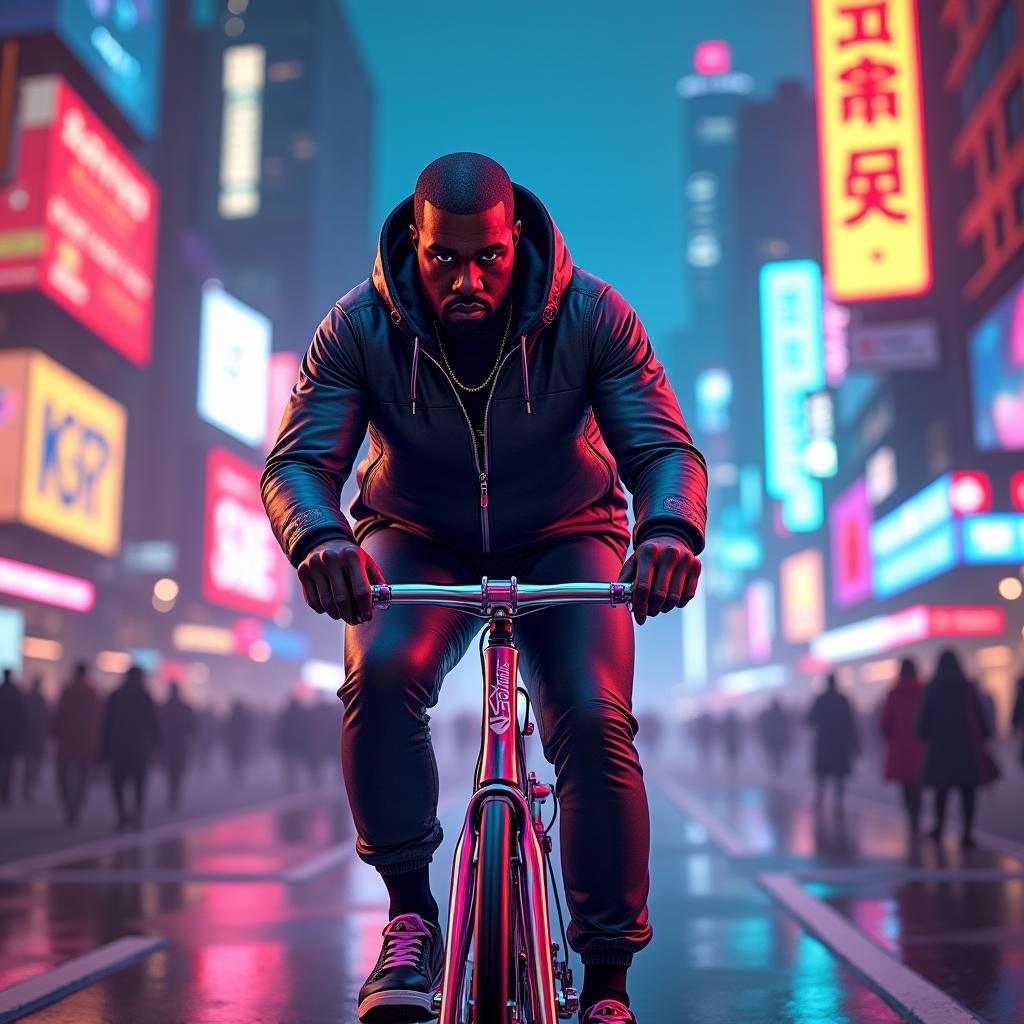 Kanye West Rides a Cyberpunk Bicycle