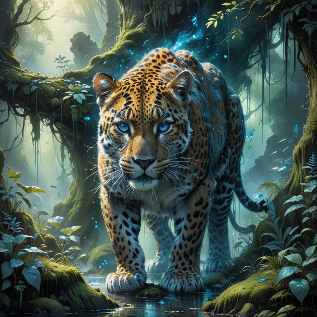 Mystical Jungle Guardian in Dreamlike Watercolour