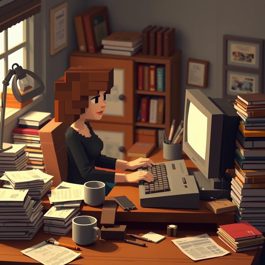 Pixelated Woman in 16-bit Minecraft Style