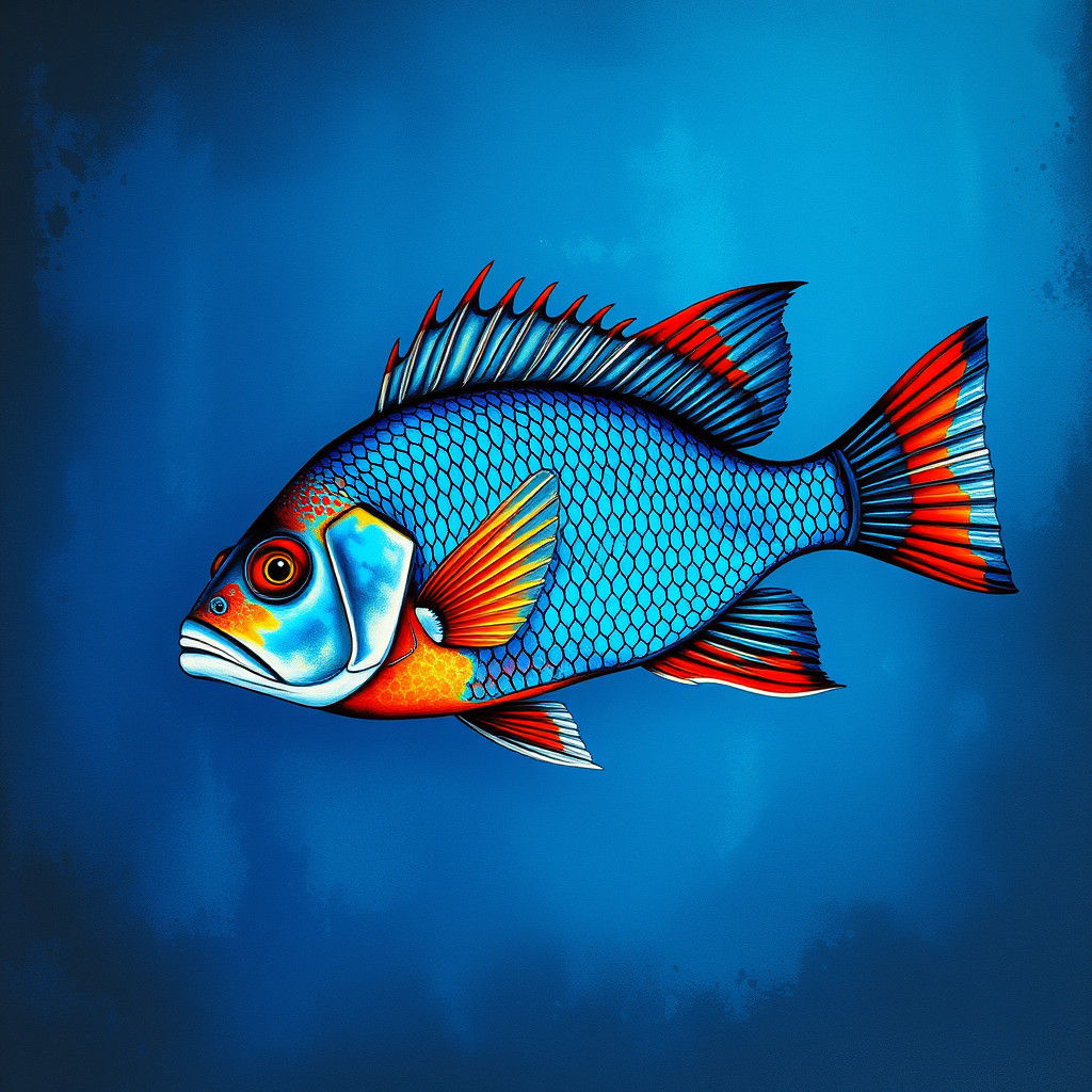 Vibrant Cardinalfish in Gyotaku Style