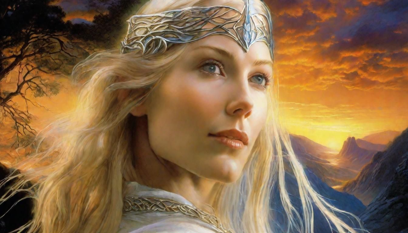 Galadriel Portrait in Fantasy Landscape, Detailed Matte Pain...
