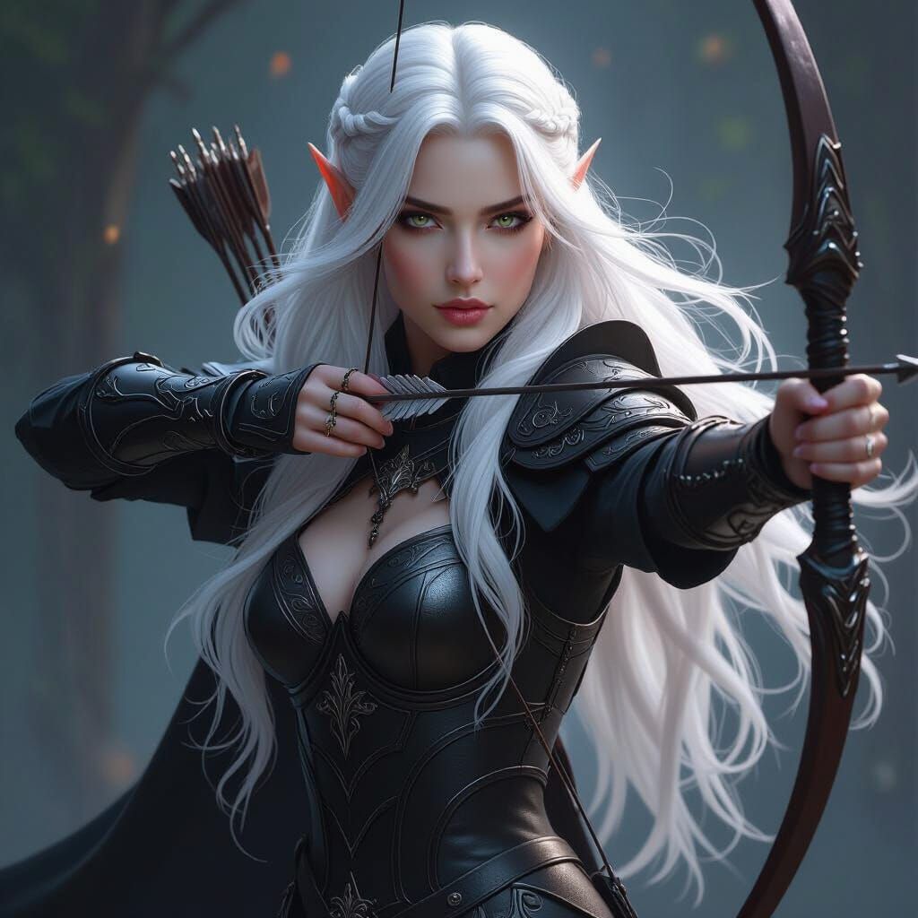 Hyperrealistic Elven Archer in Black Armor
