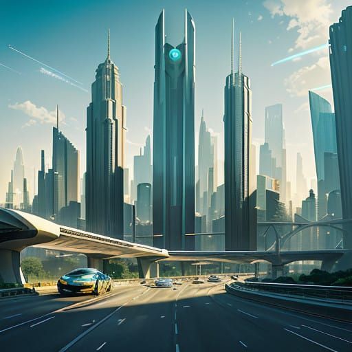 Futuristic Cityscape in Vibrant Blue Hues