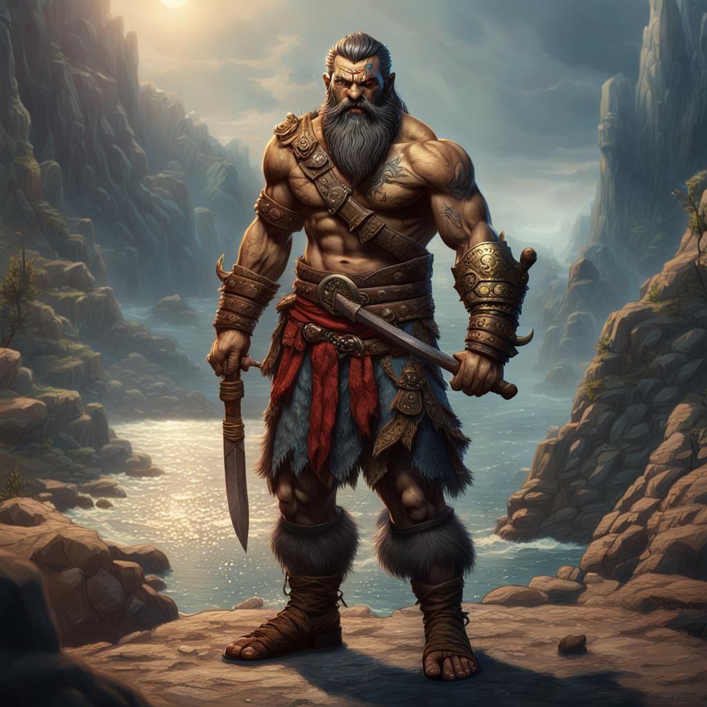 Half-Orc Barbarian Sailor in Detailed Fantasy Art
