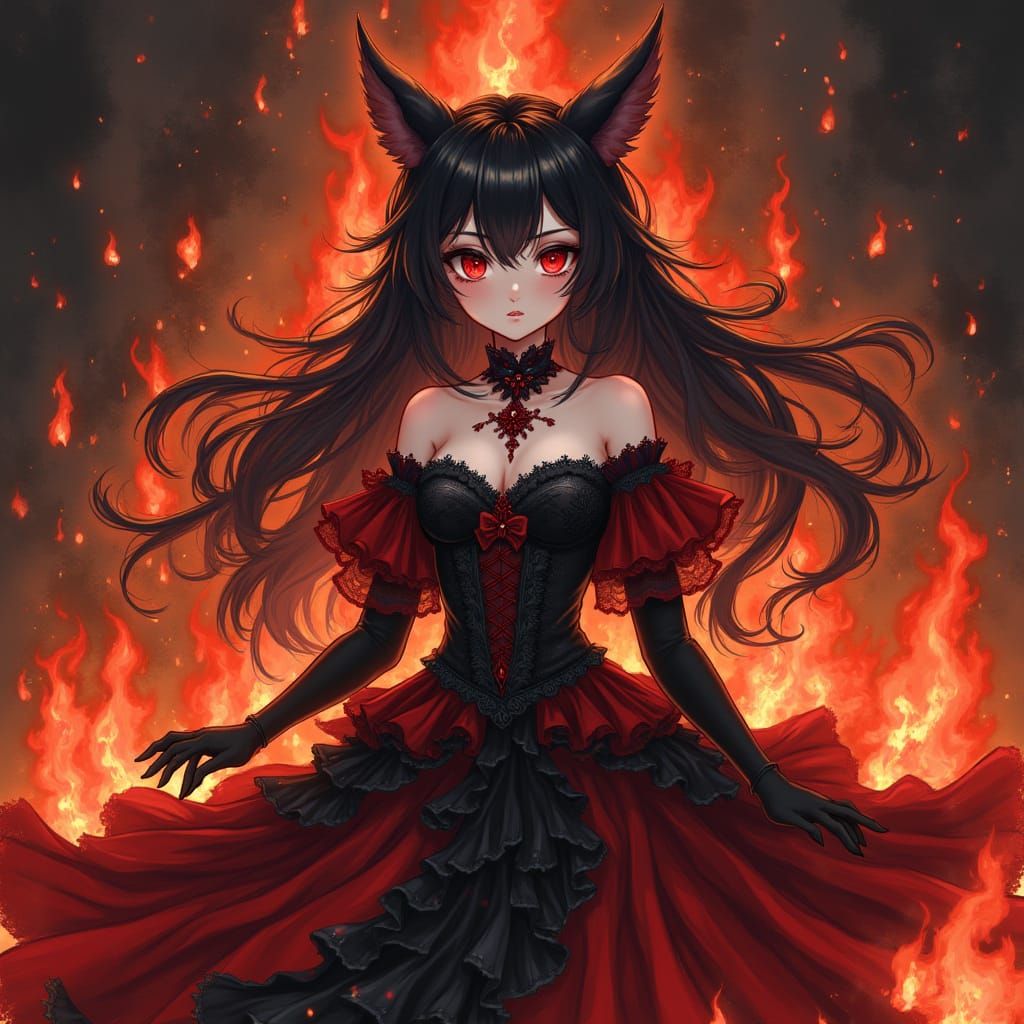 Majestic Anime Hell Hound in Gothic Lolita Attire
