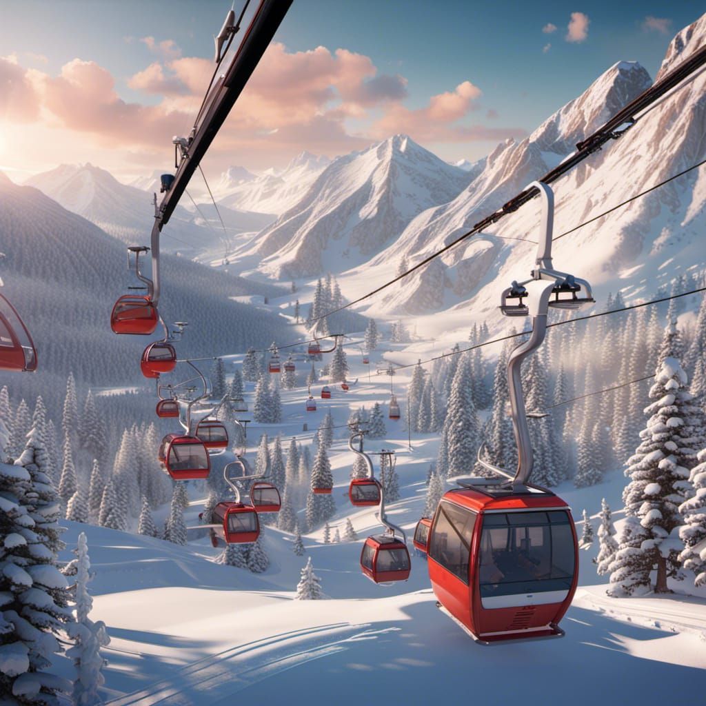 Ski Resort with Chair Lift in Detailed Matte Painting