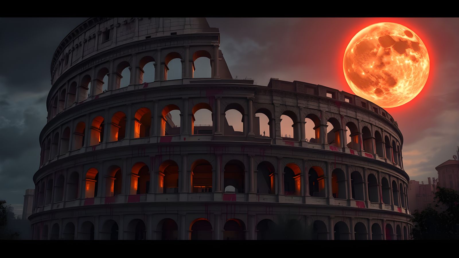 Ancient Roman Colosseum Under a Blood Moon