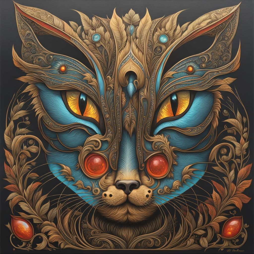 Iridescent Cat in Natural Setting, Hyperrealistic Digital Ar...