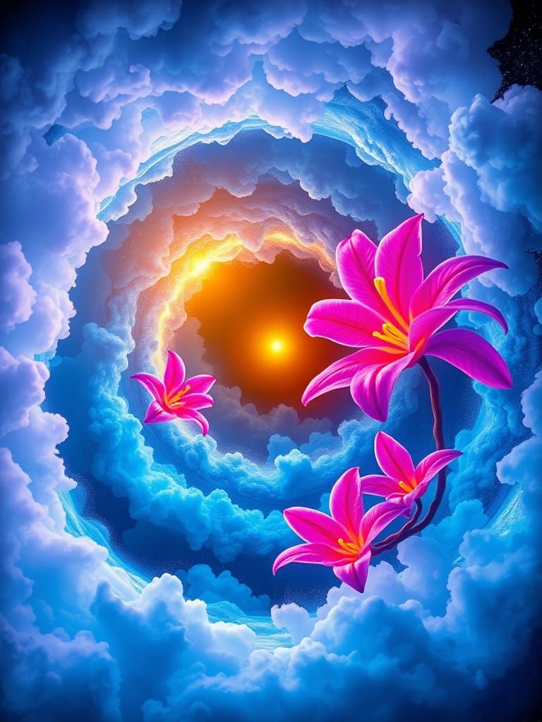 Neon Flowers in Cosmic Spiral Garden