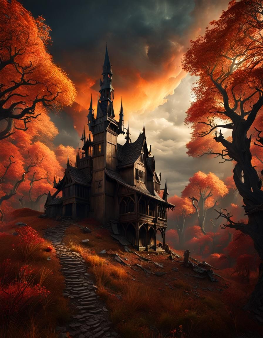 Haunted Medieval Village in Foreboding Forest