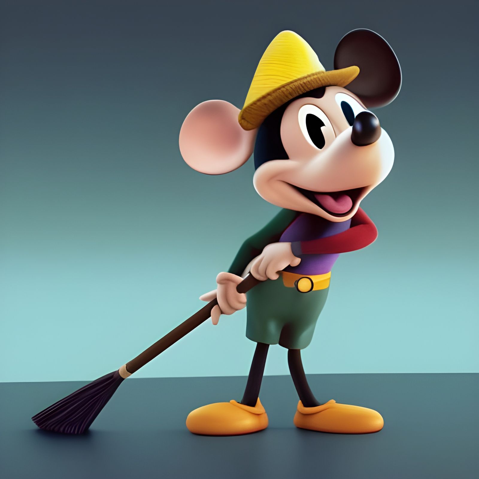 Mouse with Broom in 3D Cartoon Style