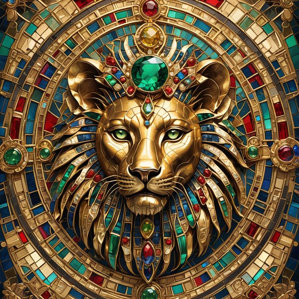 Egyptian Lion Goddess Sekhmet Brooch in Gold