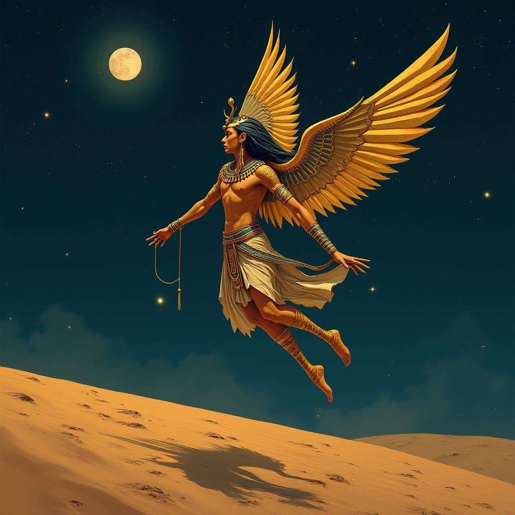 Ra Descends from Starry Night Sky as Digital Painting