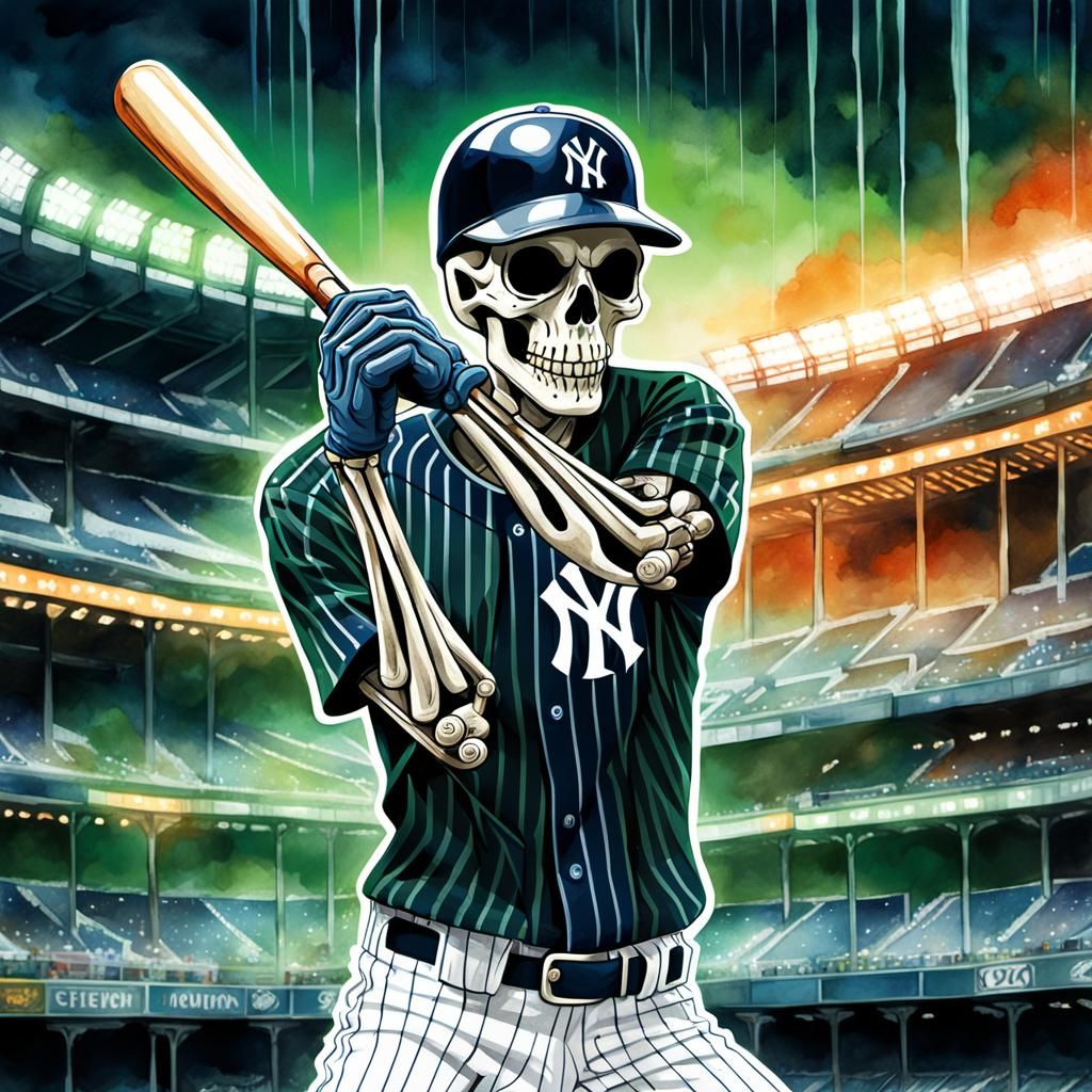 Skeleton Bats in Yankee Stadium, Digital Fantasy Art