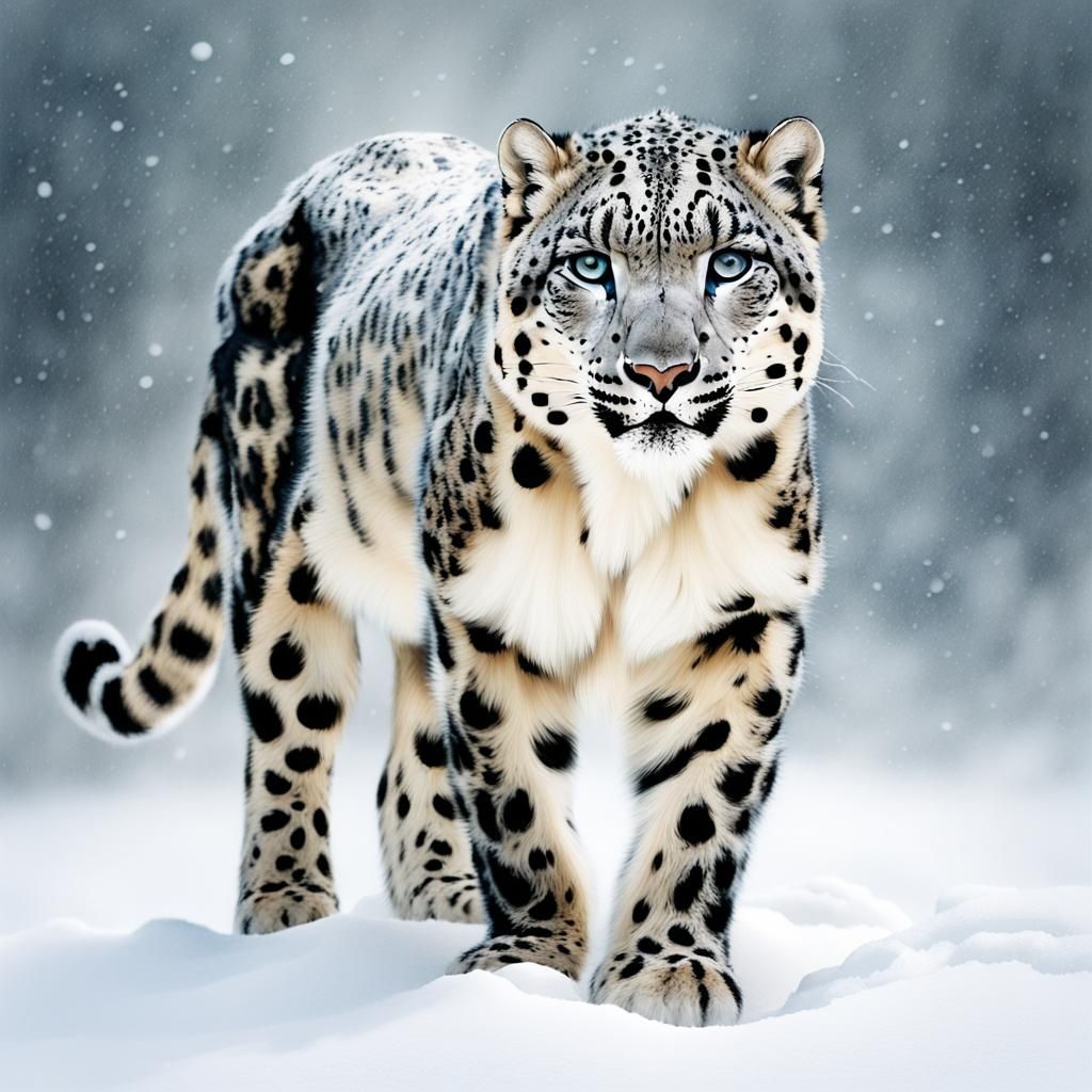 Snow Leopard in Abstract Blizzard