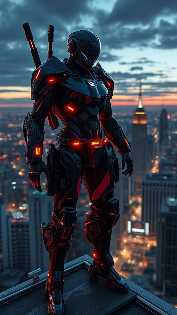 Robotic Assassin in Dystopian Cityscape, 3D Anime Art