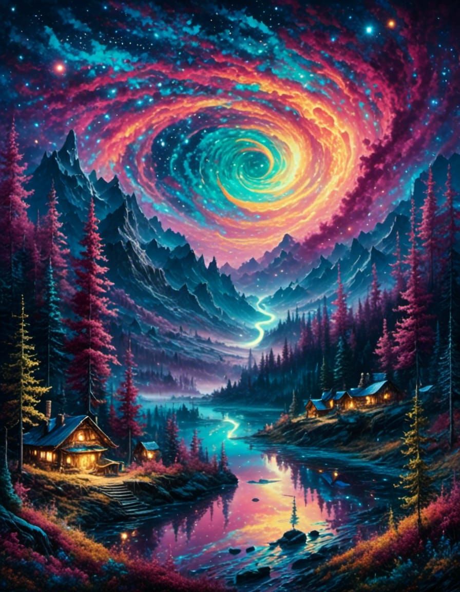 Enchanted Forest Under a Starry Galactic Sky